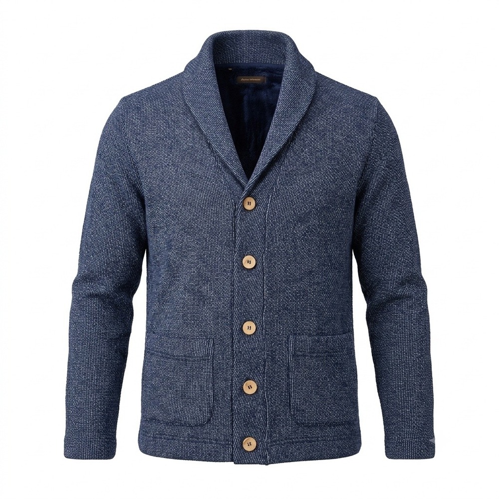 Adolfo Dominguez Mens Shawl Collar Button Cardigan Sweater Navy Blue Knit Sz 6 L